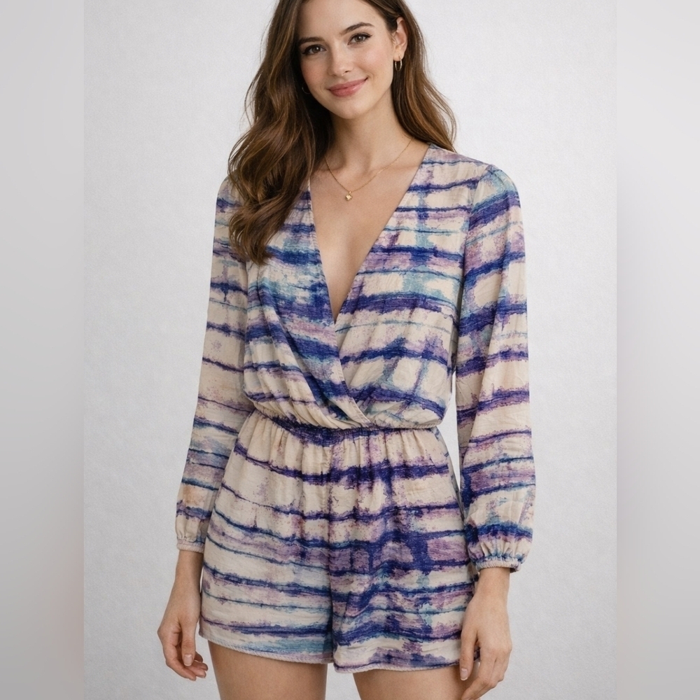 FOREVER 21 CREAM/PURPLE/ BLUE JUMPSUIT SIZE MEDIUM